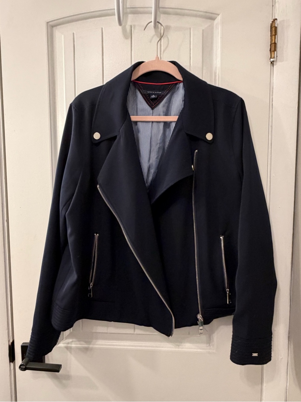 Tommy Hilfiger Navy Asymmetrical Zip Moto Jacket